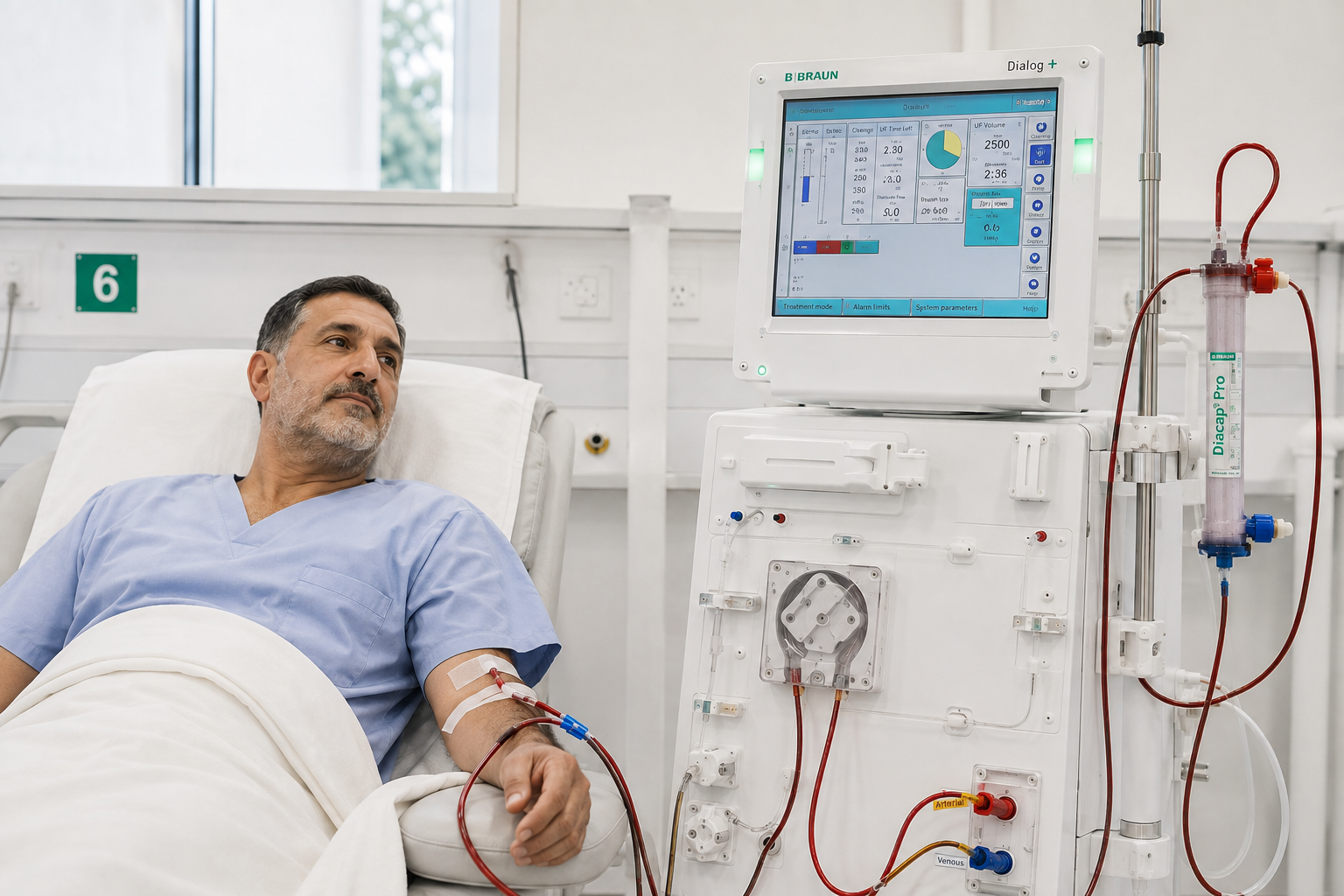 Patient on a B. Braun dialysis machine serviced by Euro Med
